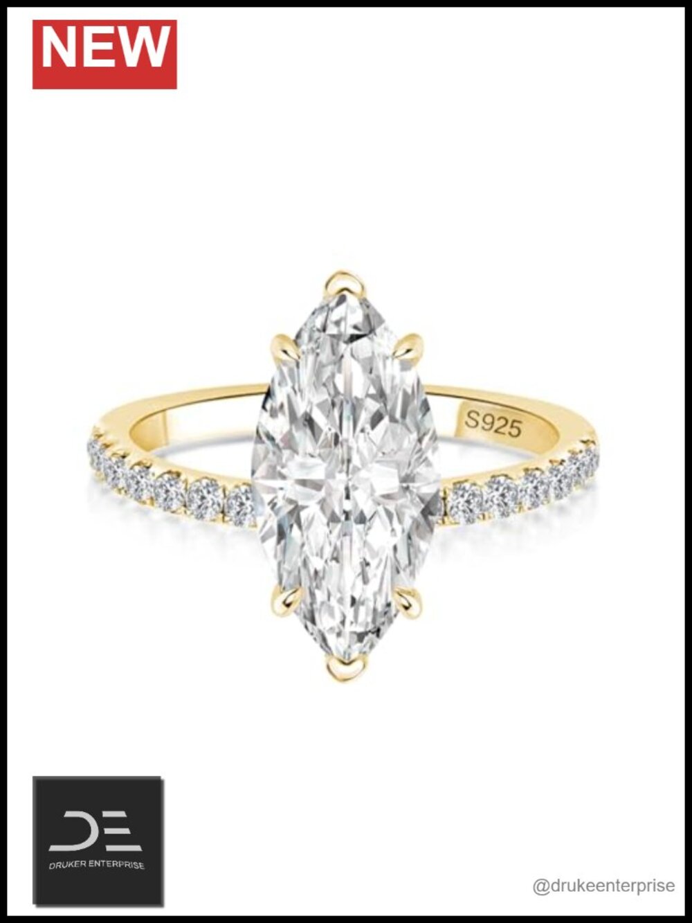 4CT Marquise Moissanite Ring S925 Silver 14K Gold Plated Promise Ring